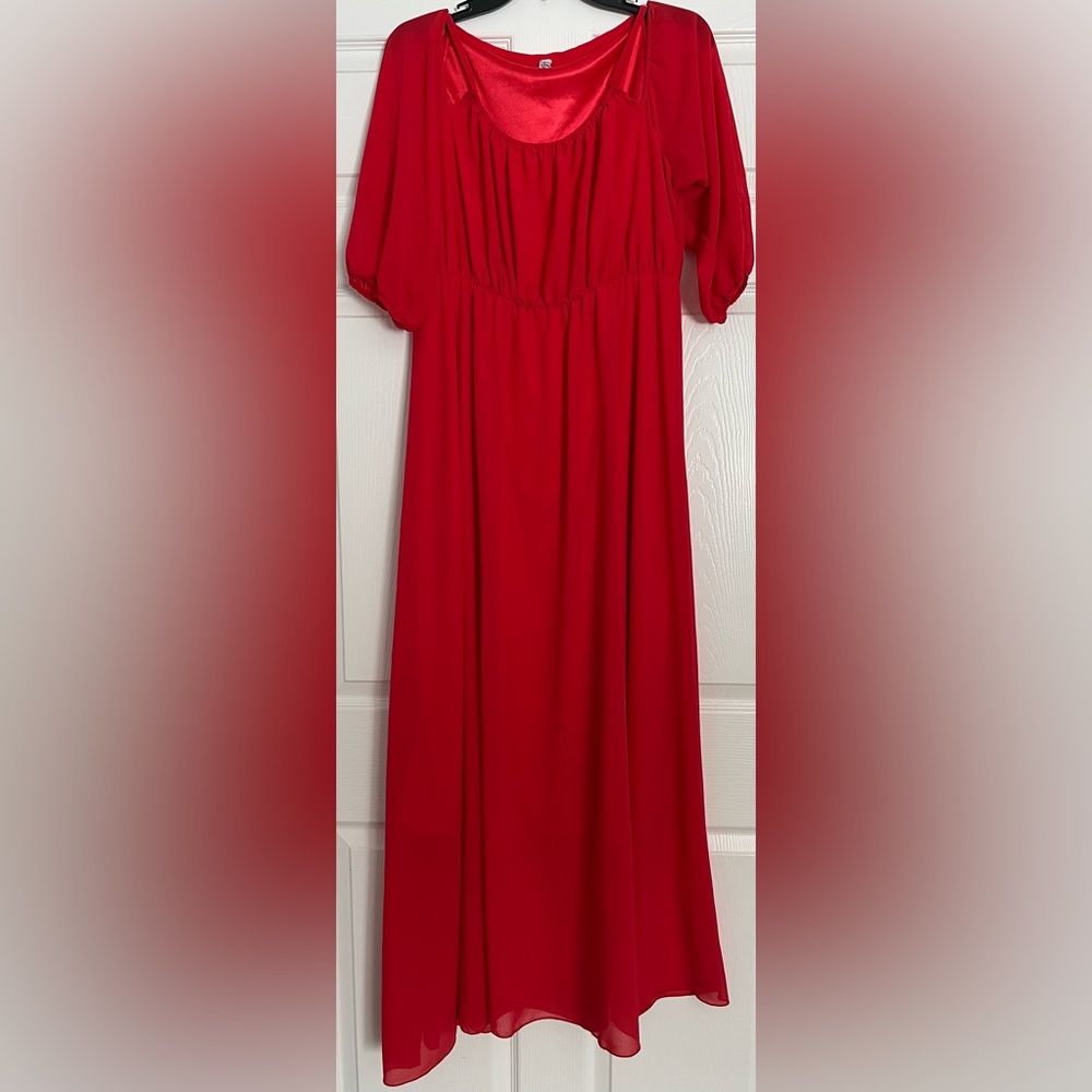Chiffon Off-shoulder Dress, Red, Size XL